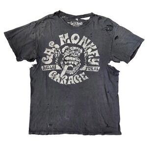 VTG Gas Monkey Garage Thrashed Distressed Gradient Sun Faded Worn WIP Paper Thin